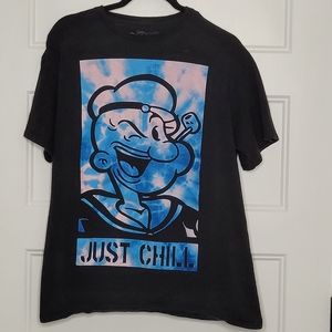 2 Mon Keys Popeye The Sailor Man JUST CHILL Men's TShirt Size L